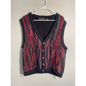 VTG 1990s Croft & Barrow Coogi Style Abstract Multicolor Knit Vest Size‎ L